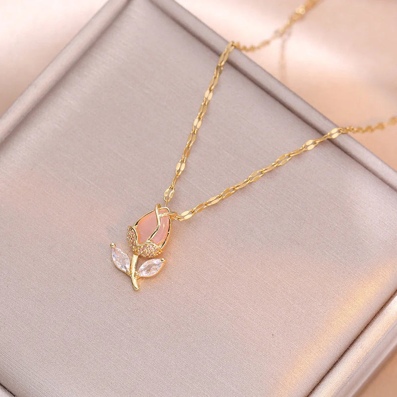 Colar Feminino Rosa Encantada