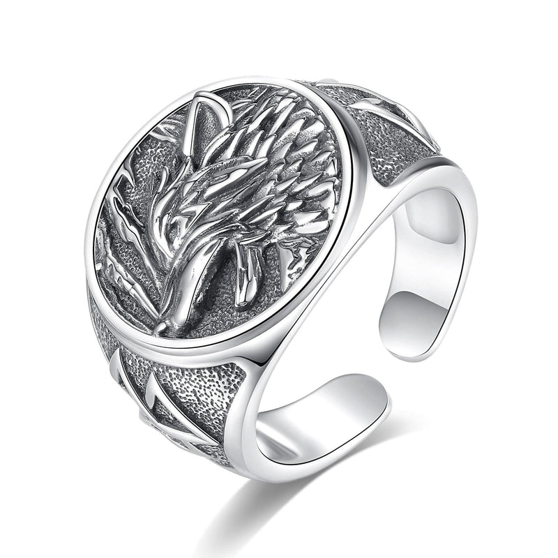 Anel Ajustável Lobo Fenrir Prata 925